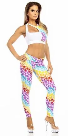 Sexy Cut Out Flex Racer Back Supportive Sports Bra Top - White/Hearts