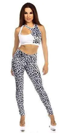 Sexy Cut Out Flex Racer Back Supportive Sports Bra Top - White/Snow Leopard