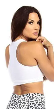 Sexy Cut Out Flex Racer Back Supportive Sports Bra Top - White/Snow Leopard