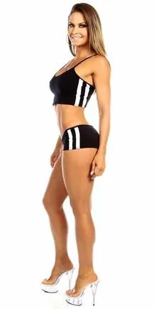 Sexy Trim Warm Up Triple Stripe Work Out Fitness Crop Top - Black/White