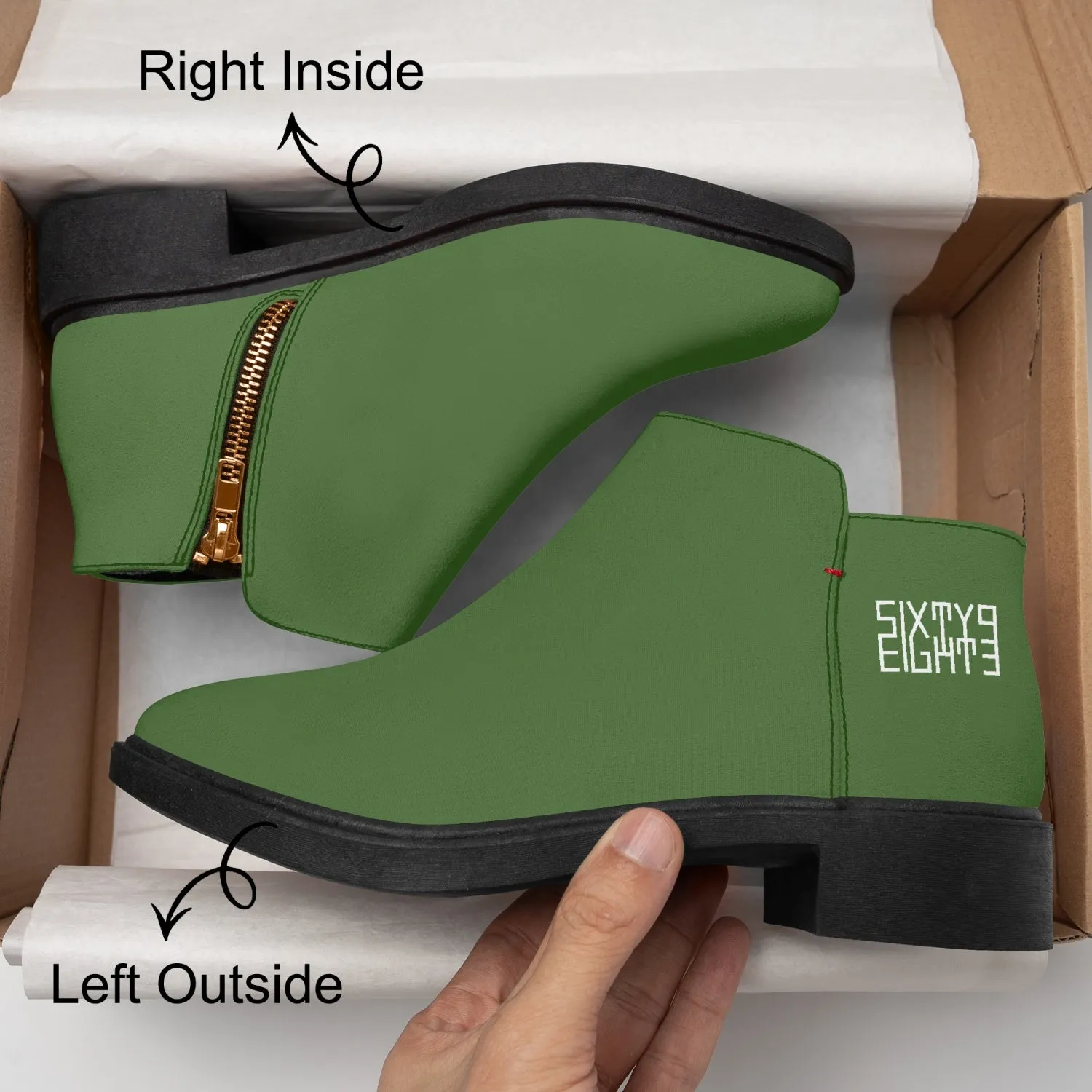 Sixty Eight 93 Logo White Forest Green Suede Zipper Boots