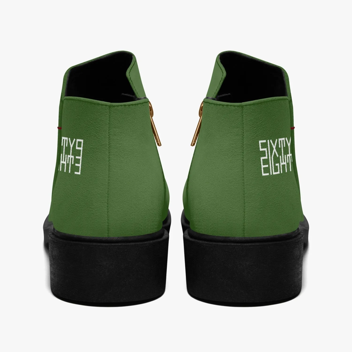 Sixty Eight 93 Logo White Forest Green Suede Zipper Boots