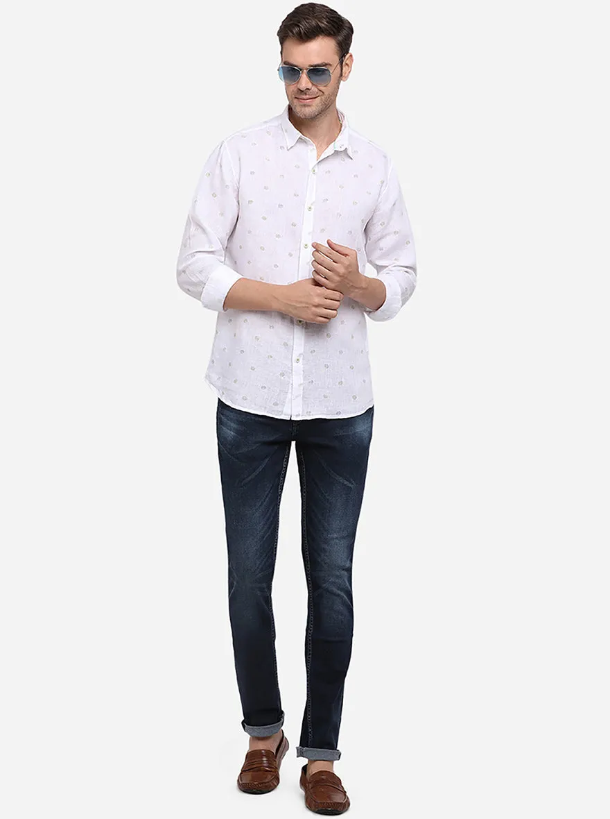 Snow White Printed Slim Fit Casual Shirt | JadeBlue