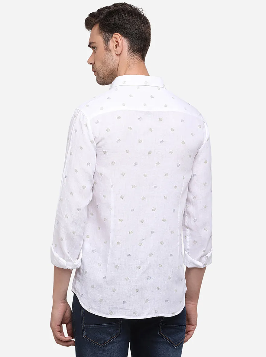 Snow White Printed Slim Fit Casual Shirt | JadeBlue