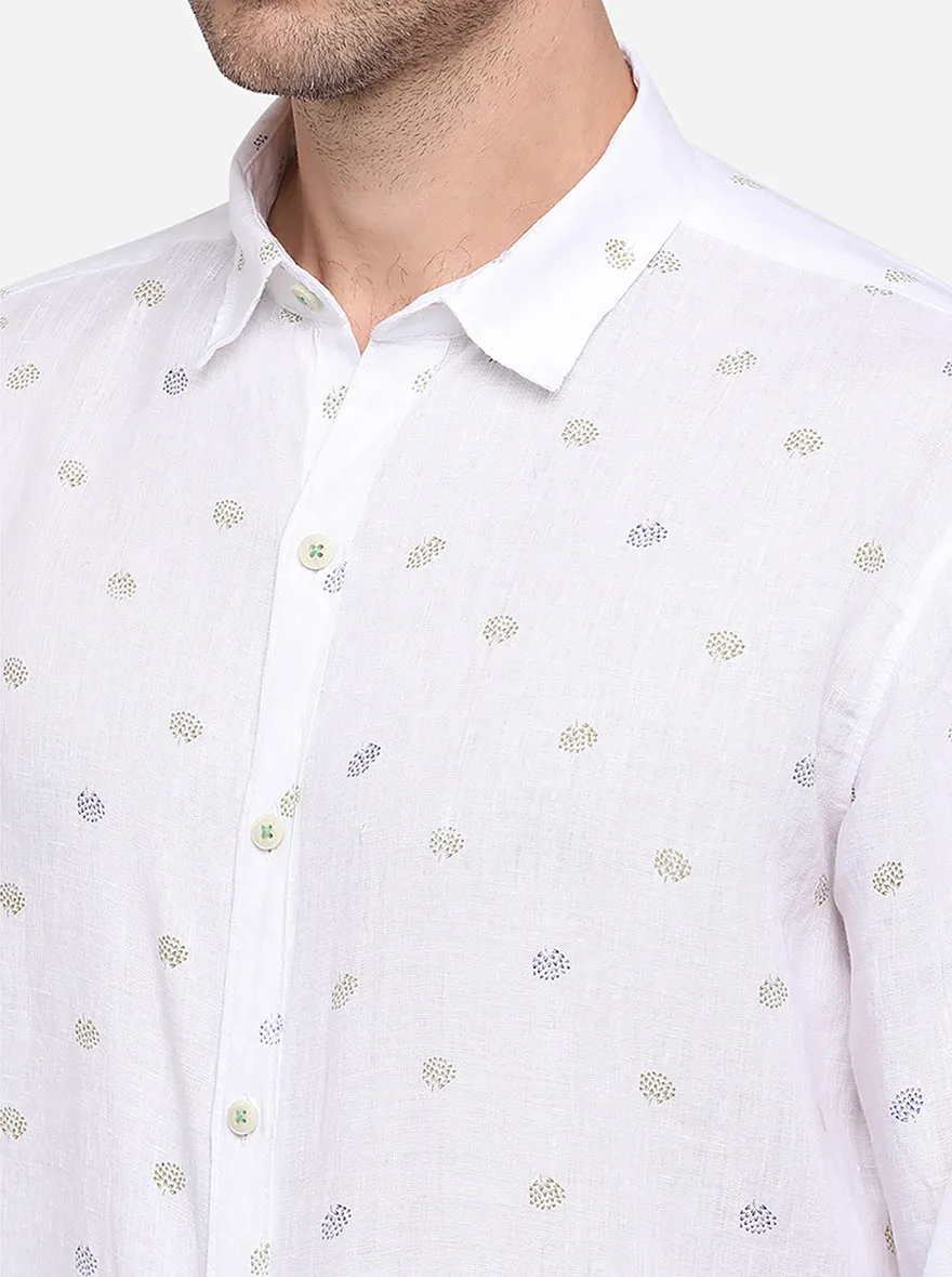 Snow White Printed Slim Fit Casual Shirt | JadeBlue