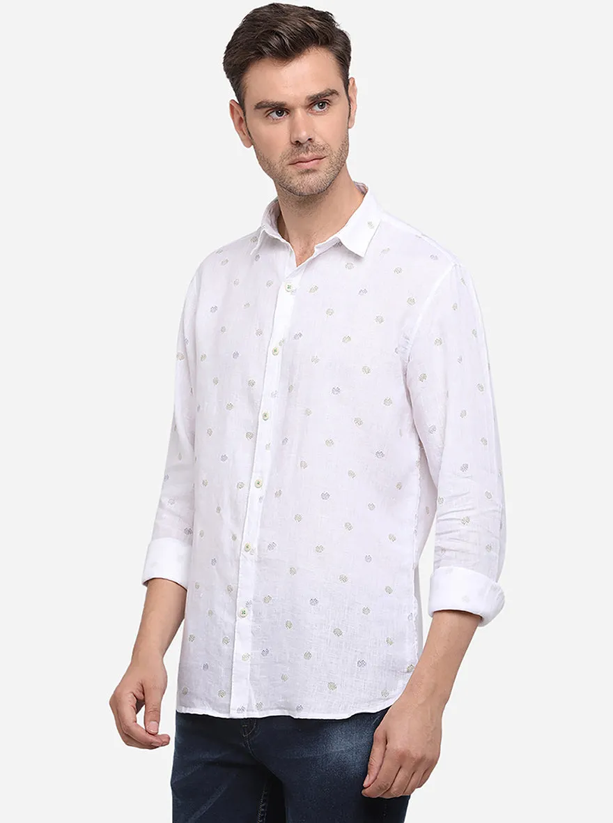Snow White Printed Slim Fit Casual Shirt | JadeBlue
