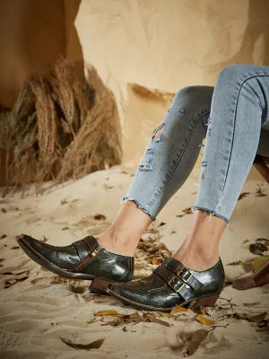Soffia | Lucille Leather Embossed Monk Shoes