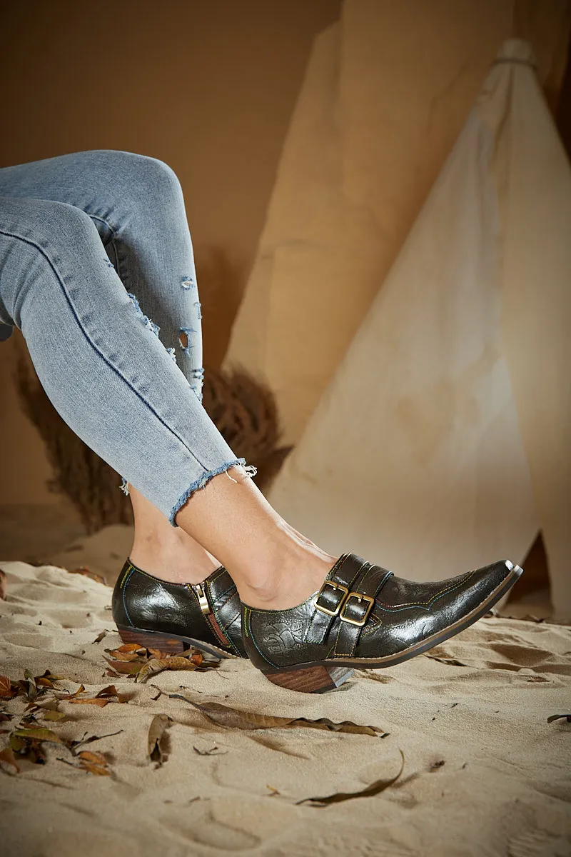 Soffia | Lucille Leather Embossed Monk Shoes