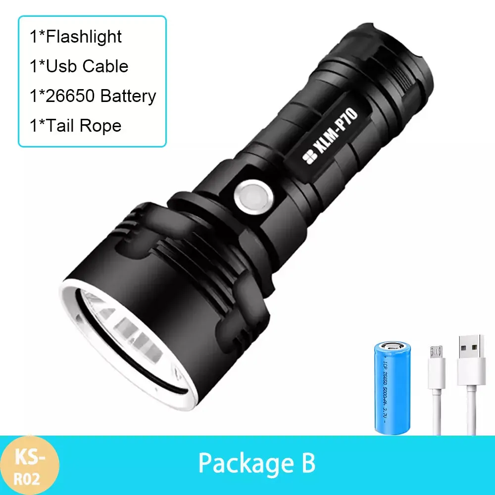 Super Bright P70 LED Edc Aluminum Miniature 10000 Lumen Electric Camping Flash RechargableSearchlight Torch Light Flashlight
