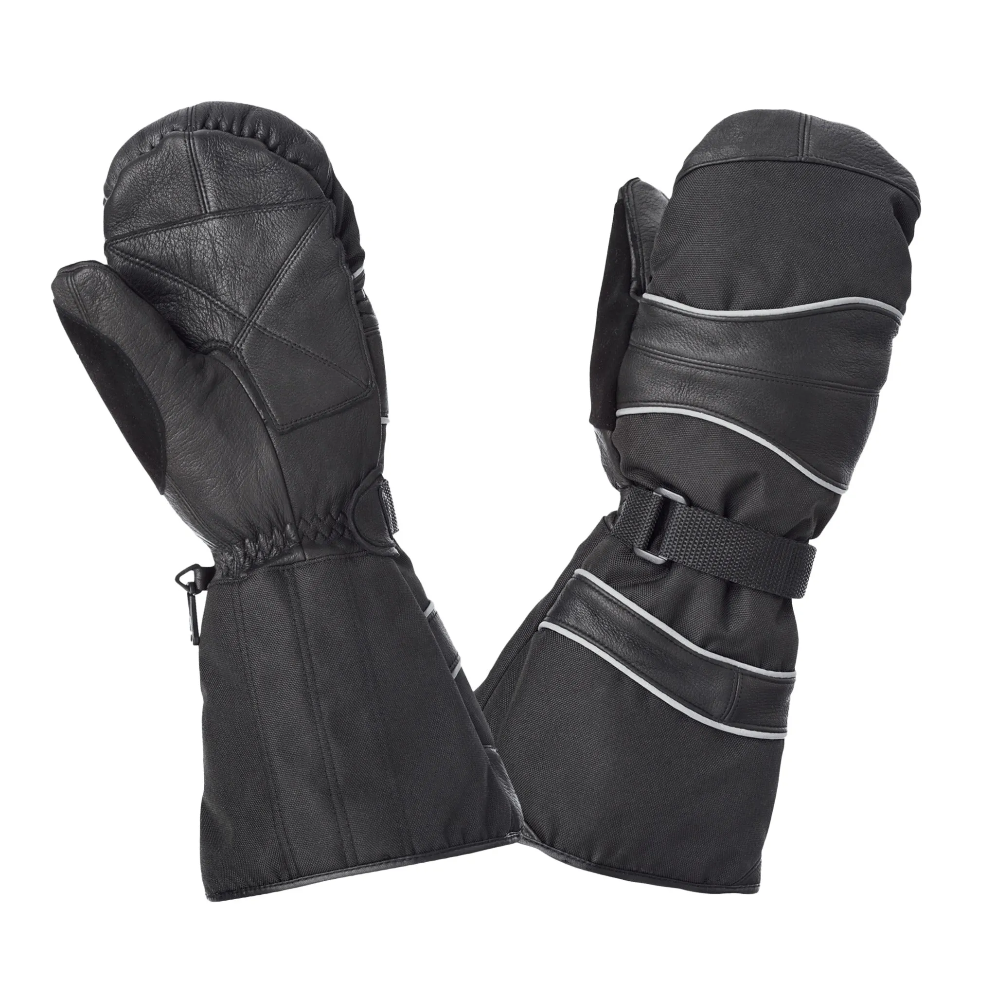 Tough Duck Men's Snowmobile Mitts G41412, Thinsulate Insulation, Water-Resistant Poly Oxford, Grain Leather Palm, Reflective Piping, Adjustable Strap | Sizes M-2XL