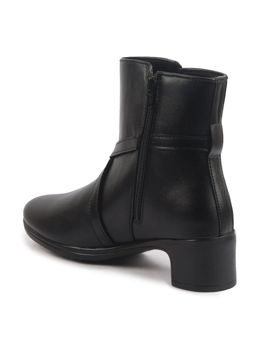 Women Black High Ankle Elegant Slip On Winter Boots|Flared Heel Casual Shoes for Work|Office