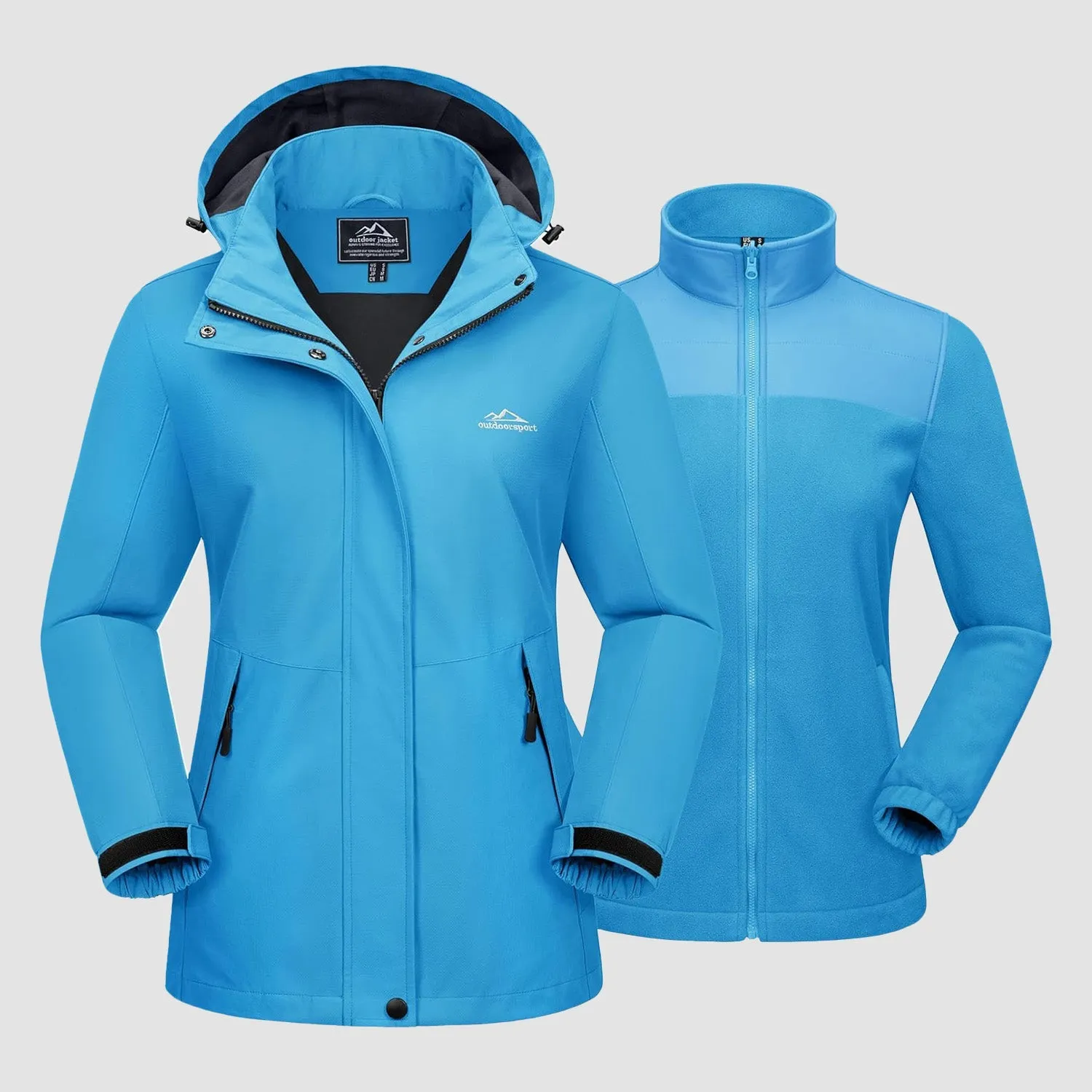 Women's 3 in 1 Ski Jacket Water Resistant Winter Snow Coat Warm Fleece Lined Windproof Hiking Rain Outwear