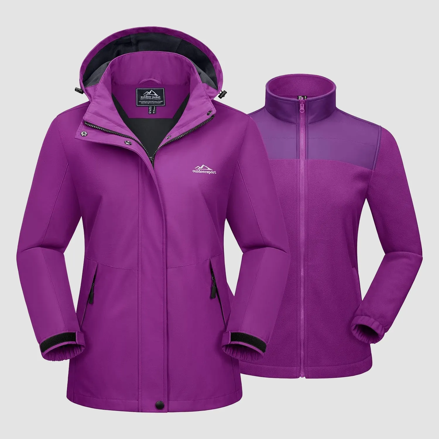 Women's 3 in 1 Ski Jacket Water Resistant Winter Snow Coat Warm Fleece Lined Windproof Hiking Rain Outwear