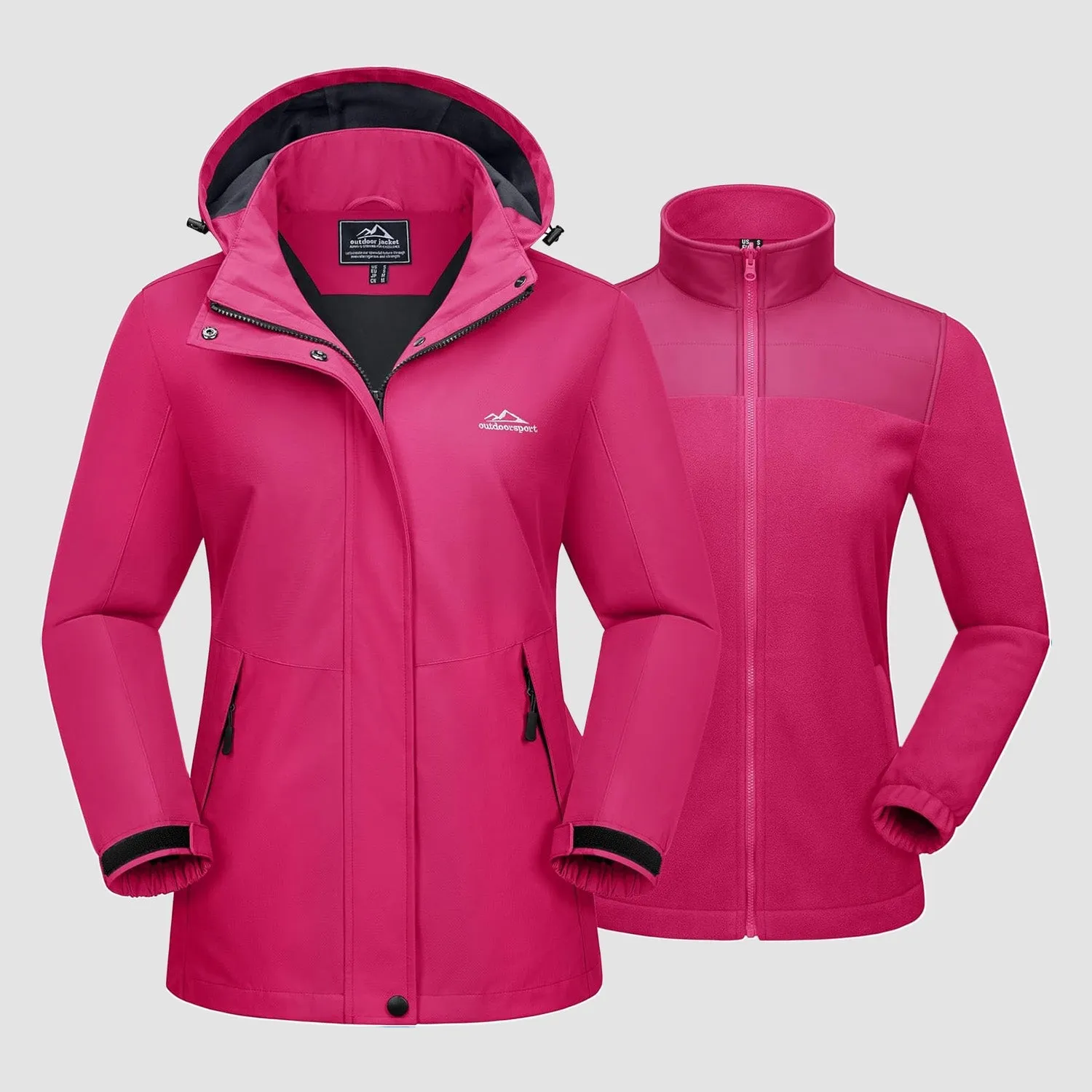 Women's 3 in 1 Ski Jacket Water Resistant Winter Snow Coat Warm Fleece Lined Windproof Hiking Rain Outwear