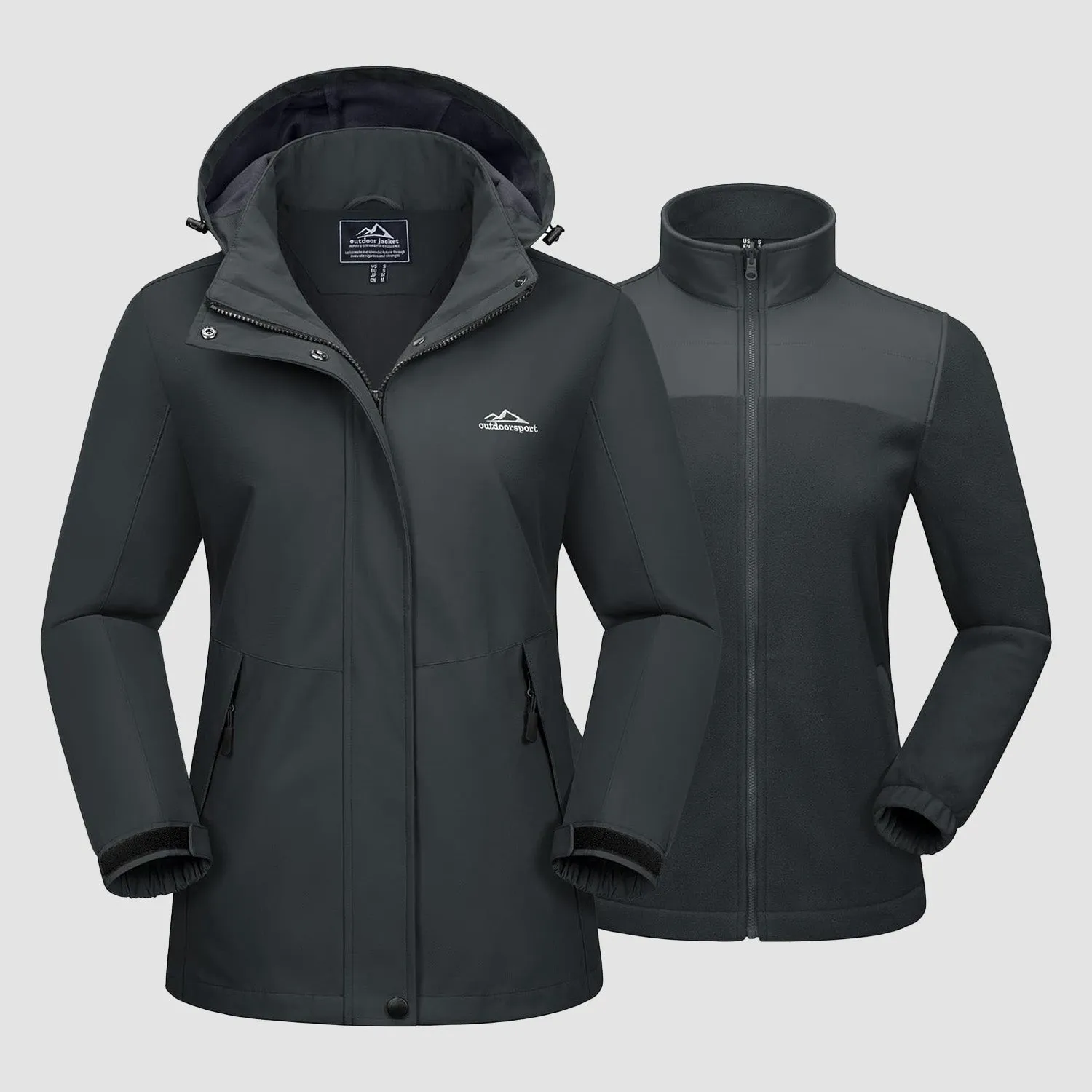 Women's 3 in 1 Ski Jacket Water Resistant Winter Snow Coat Warm Fleece Lined Windproof Hiking Rain Outwear
