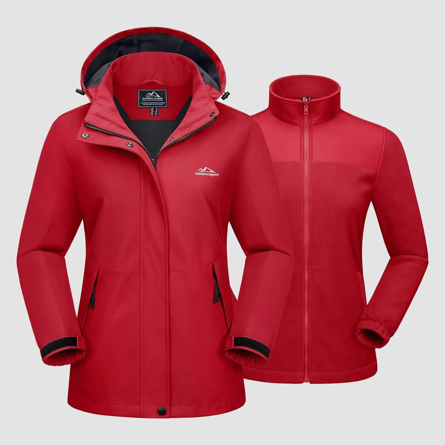 Women's 3 in 1 Ski Jacket Water Resistant Winter Snow Coat Warm Fleece Lined Windproof Hiking Rain Outwear
