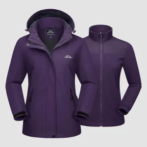 Women's 3 in 1 Ski Jacket Water Resistant Winter Snow Coat Warm Fleece Lined Windproof Hiking Rain Outwear