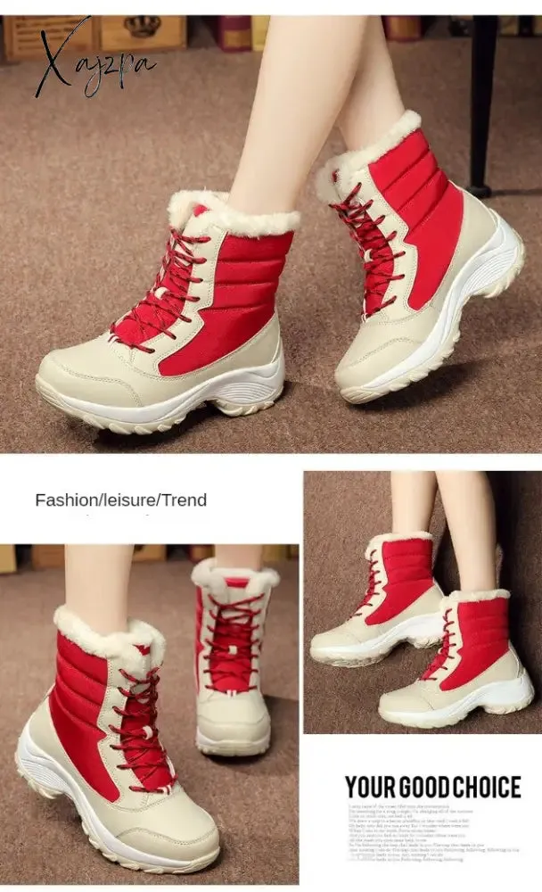 Xajzpa - new women's boots High top shoes thick high heel cotton shoes outdoor warm Uggs large size cotton shoes for women